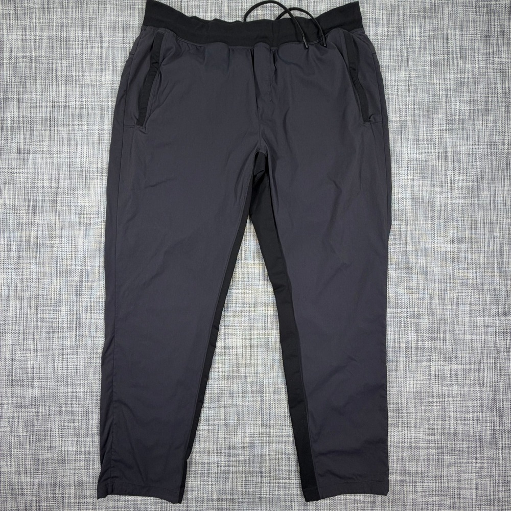 Lululemon Mens Track Pants Approx Large Black Gray Drawstring Open Hem Pockets